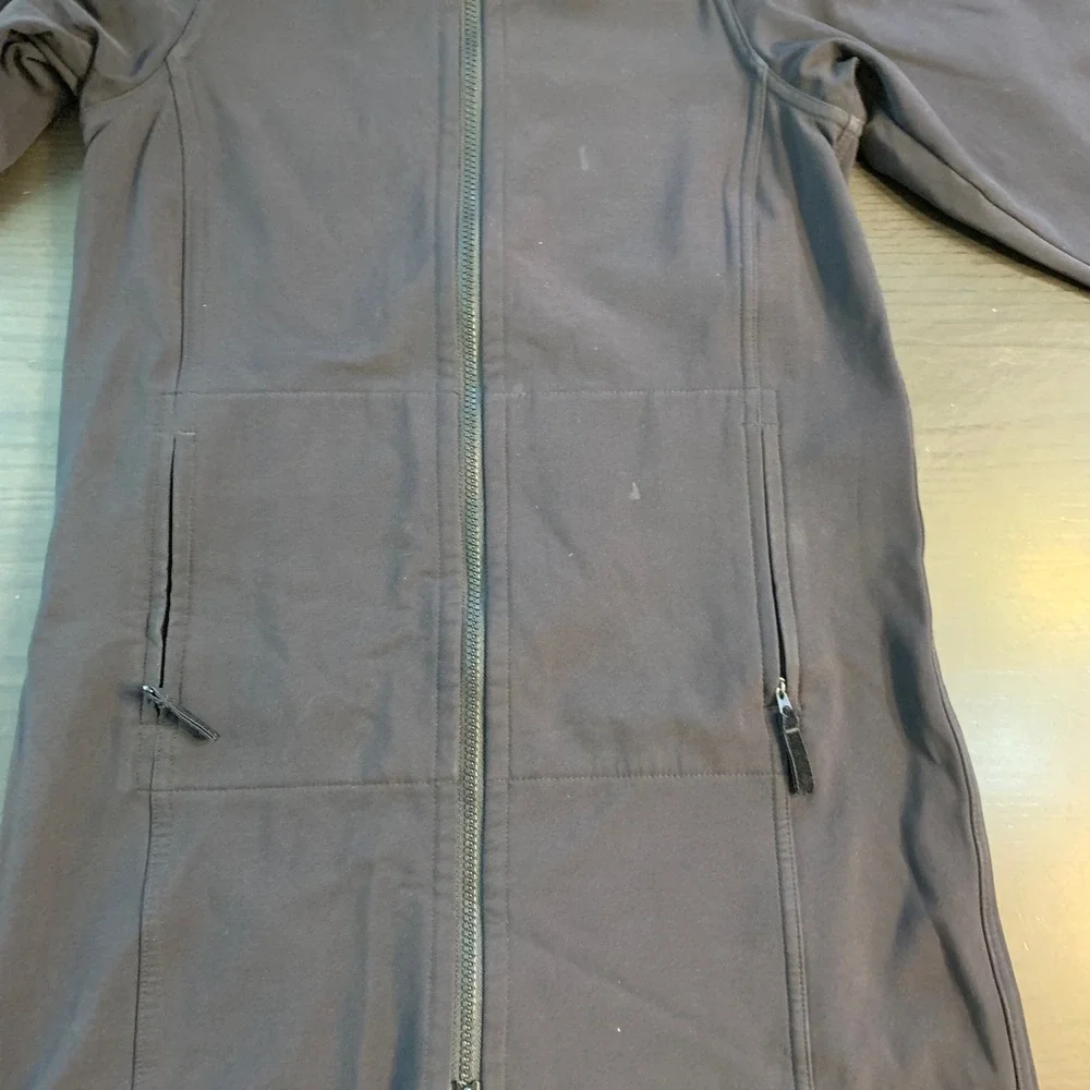 Lululemon Soft Shell Black Hooded Full Zip Long Jacket Coat Womens 4 Minimalist‎